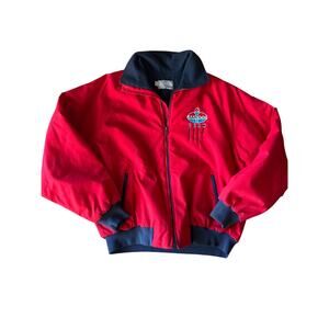 Vtg Amoco Team King Louie USA Made XL Red Bomber Fleece Lined Full Zip Jacket